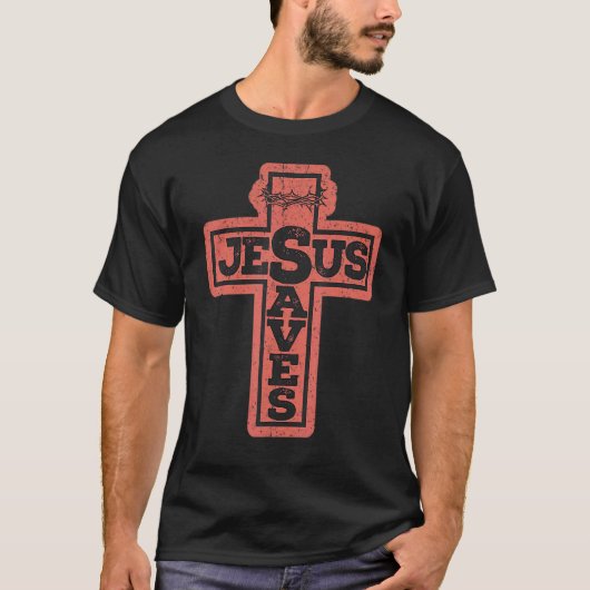 Vintage Christian Cross Jesus Saves Tシャツ (正面)