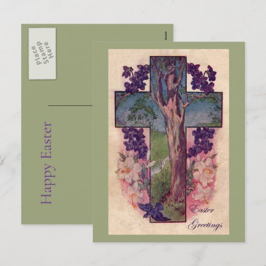 Vintage Christian Tree Easter Postcard シーズンポストカード (正面/裏面)
