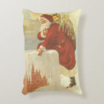 Vintage Christmas ビクトリアン Santa Claus in Chimney アクセントクッション<br><div class="desc">ヴィンテージイラストレーションビクトリアンエラメリークリスマスの休日デザインは、クリスマスイブのおもちゃでいっぱいの袋で雪の上の屋根の登山の上にサンタクロースをフィーチャー。屋根の上に聖ニコライすてきルと非常に寒い冬の夕べ。</div>