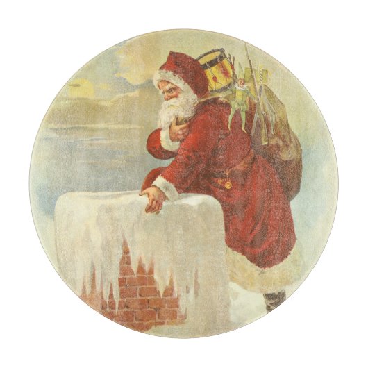 Vintage Christmas ビクトリアン Santa Claus in Chimney カッティングボード (正面)