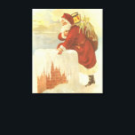 Vintage Christmas ビクトリアン Santa Claus in Chimney キャンバスプリント<br><div class="desc">ヴィンテージイラストレーションビクトリアンエラメリークリスマスの休日デザインは、クリスマスイブのおもちゃでいっぱいの袋で雪の上の屋根の登山の上にサンタクロースをフィーチャー。屋根の上に聖ニコライすてきルと非常に寒い冬の夕べ。</div>