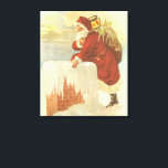 Vintage Christmas ビクトリアン Santa Claus in Chimney キャンバスプリント<br><div class="desc">ヴィンテージイラストレーションビクトリアンエラメリークリスマスの休日デザインは、クリスマスイブのおもちゃでいっぱいの袋で雪の上の屋根の登山の上にサンタクロースをフィーチャー。屋根の上に聖ニコライすてきルと非常に寒い冬の夕べ。</div>