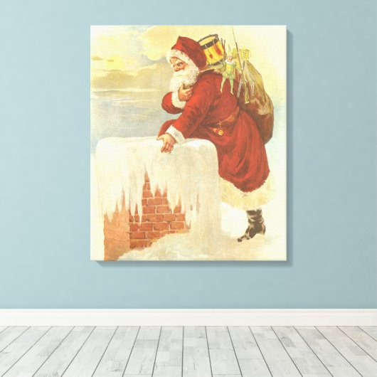 Vintage Christmas ビクトリアン Santa Claus in Chimney キャンバスプリント (インサイチュ (ウッドフロア))