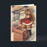 Vintage Christmas ビクトリアン Santa Claus in Chimney シーズンカード<br><div class="desc">簡単カスタマイズはクリスマスカードに自分のメッセージを追加！ヴィンテージのイラストレーションビクトリアンメリークリスマスの休日の画像すてきは、クリスマス・イブに玩具の袋でいっぱいの家の煙突の下に白い髭と帽子の登山を持つ古いサンタ・クロースを特徴とする。ハッピーホリデーと季節のご挨拶！</div>