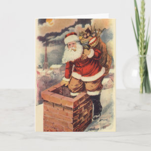 Vintage Christmas ビクトリアン Santa Claus in Chimney シーズンカード