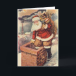 Vintage Christmas ビクトリアン Santa Claus in Chimney シーズンカード<br><div class="desc">ヴィンテージのイラストレーションビクトリアンメリークリスマスの休日の画像すてきは、クリスマス・イブに玩具の袋でいっぱいの家の煙突の下に白い髭と帽子の登山を持つ古いサンタ・クロースを特徴とする。ハッピーホリデーと季節のご挨拶！</div>