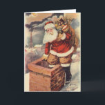 Vintage Christmas ビクトリアン Santa Claus in Chimney シーズンカード<br><div class="desc">ヴィンテージのイラストレーションビクトリアンメリークリスマスの休日の画像すてきは、クリスマス・イブに玩具の袋でいっぱいの家の煙突の下に白い髭と帽子の登山を持つ古いサンタ・クロースを特徴とする。ハッピーホリデーと季節のご挨拶！</div>