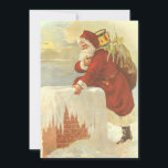 Vintage Christmas ビクトリアン Santa Claus in Chimney シーズンカード<br><div class="desc">ヴィンテージイラストレーションビクトリアンエラメリークリスマスの休日デザインは、クリスマスイブのおもちゃでいっぱいの袋で雪の上の屋根の登山の上にサンタクロースをフィーチャー。屋根の上に聖ニコライすてきルと非常に寒い冬の夕べ。</div>