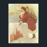 Vintage Christmas ビクトリアン Santa Claus in Chimney シーズンポストカード<br><div class="desc">ヴィンテージイラストレーションビクトリアンエラメリークリスマスの休日デザインは、クリスマスイブのおもちゃでいっぱいの袋で雪の上の屋根の登山の上にサンタクロースをフィーチャー。屋根の上に聖ニコライすてきルと非常に寒い冬の夕べ。</div>