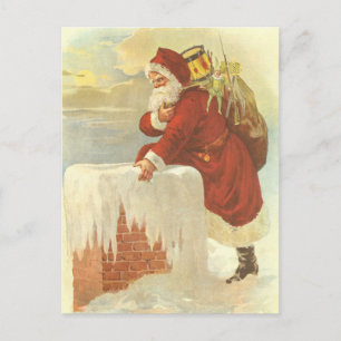 Vintage Christmas ビクトリアン Santa Claus in Chimney シーズンポストカード