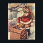 Vintage Christmas ビクトリアン Santa Claus in Chimney シーズンポストカード<br><div class="desc">ヴィンテージのイラストレーションビクトリアンメリークリスマスの休日の画像すてきは、クリスマス・イブに玩具の袋でいっぱいの家の煙突の下に白い髭と帽子の登山を持つ古いサンタ・クロースを特徴とする。ハッピーホリデーと季節のご挨拶！</div>