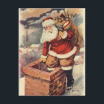 Vintage Christmas ビクトリアン Santa Claus in Chimney シーズンポストカード<br><div class="desc">ヴィンテージのイラストレーションビクトリアンメリークリスマスの休日の画像すてきは、クリスマス・イブに玩具の袋でいっぱいの家の煙突の下に白い髭と帽子の登山を持つ古いサンタ・クロースを特徴とする。ハッピーホリデーと季節のご挨拶！</div>
