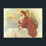 Vintage Christmas ビクトリアン Santa Claus in Chimney シーズンポストカード<br><div class="desc">ヴィンテージイラストレーションビクトリアンエラメリークリスマスの休日デザインは、クリスマスイブのおもちゃでいっぱいの袋で雪の上の屋根の登山の上にサンタクロースをフィーチャー。屋根の上に聖ニコライすてきルと非常に寒い冬の夕べ。</div>