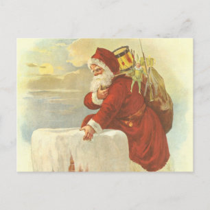 Vintage Christmas ビクトリアン Santa Claus in Chimney シーズンポストカード