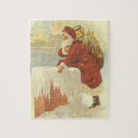 Vintage Christmas ビクトリアン Santa Claus in Chimney ジグソーパズル<br><div class="desc">ヴィンテージイラストレーションビクトリアンエラメリークリスマスの休日デザインは、クリスマスイブのおもちゃでいっぱいの袋で雪の上の屋根の登山の上にサンタクロースをフィーチャー。屋根の上に聖ニコライすてきルと非常に寒い冬の夕べ。</div>