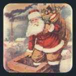 Vintage Christmas ビクトリアン Santa Claus in Chimney スクエアシール<br><div class="desc">ヴィンテージのイラストレーションビクトリアンメリークリスマスの休日の画像すてきは、クリスマス・イブに玩具の袋でいっぱいの家の煙突の下に白い髭と帽子の登山を持つ古いサンタ・クロースを特徴とする。ハッピーホリデーと季節のご挨拶！</div>