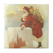 Vintage Christmas ビクトリアン Santa Claus in Chimney タイル (正面)