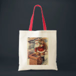 Vintage Christmas ビクトリアン Santa Claus in Chimney トートバッグ<br><div class="desc">ヴィンテージのイラストレーションビクトリアンメリークリスマスの休日の画像すてきは、クリスマス・イブに玩具の袋でいっぱいの家の煙突の下に白い髭と帽子の登山を持つ古いサンタ・クロースを特徴とする。ハッピーホリデーと季節のご挨拶！</div>
