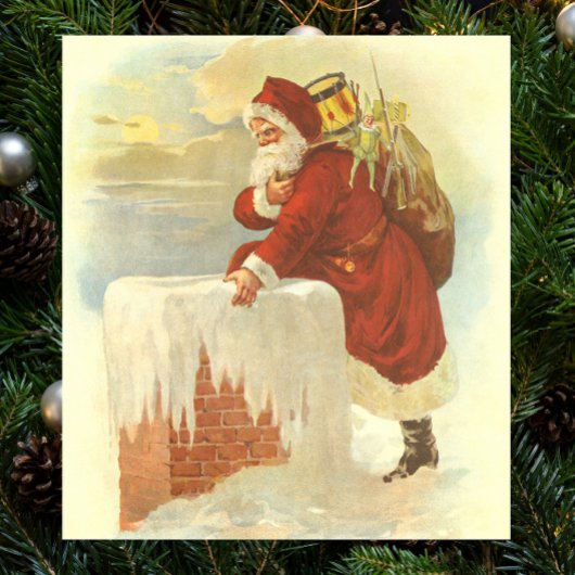 Vintage Christmas ビクトリアン Santa Claus in Chimney ポスター