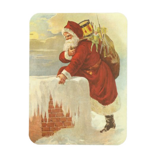 Vintage Christmas ビクトリアン Santa Claus in Chimney マグネット (縦)