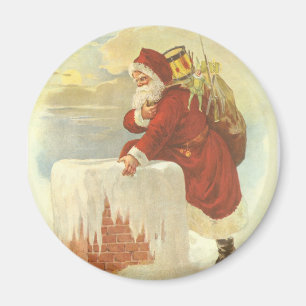 Vintage Christmas ビクトリアン Santa Claus in Chimney マグネット