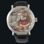 Vintage Christmas ビクトリアン Santa Claus in Chimney 腕時計<br><div class="desc">ヴィンテージのイラストレーションビクトリアンメリークリスマスの休日の画像すてきは、クリスマス・イブに玩具の袋でいっぱいの家の煙突の下に白い髭と帽子の登山を持つ古いサンタ・クロースを特徴とする。ハッピーホリデーと季節のご挨拶！</div>