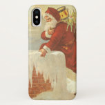Vintage Christmas ビクトリアン Santa Claus in Chimney iPhone X ケース<br><div class="desc">ヴィンテージイラストレーションビクトリアンエラメリークリスマスの休日デザインは、クリスマスイブのおもちゃでいっぱいの袋で雪の上の屋根の登山の上にサンタクロースをフィーチャー。屋根の上に聖ニコライすてきルと非常に寒い冬の夕べ。</div>