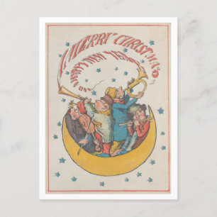 Vintage Christmas 1866ミュージシャンin Crescent Moon ポストカード