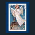 Vintage Christmas Angel ポスター<br><div class="desc">This vintage Christmas card is of an angle with a trumpet.  In the background you can see people walking through the snow to a Church on Christmas eve.  Customize with your own text for all your Christmas cards,  stamps and more.</div>