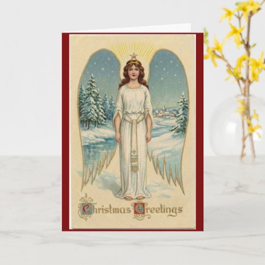 Vintage Christmas Angel Greeting Card カード (黄色い花)