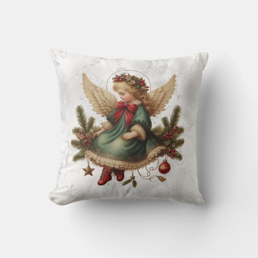 Vintage Christmas Angel Throw Pillow クッション (正面)