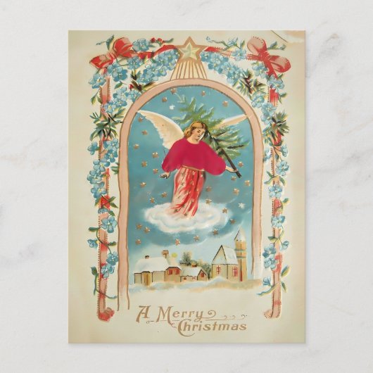 Vintage Christmas Angel with Tree | Victorian ポストカード (正面)