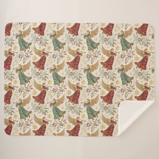 Vintage Christmas Angels シェルパブランケット (正面(横))