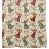 Vintage Christmas Angels シャワーカーテン (正面)