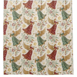 Vintage Christmas Angels シャワーカーテン