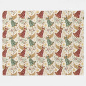 Vintage Christmas Angels フリースブランケット (正面(横))