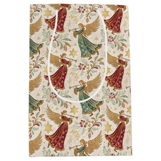 Vintage Christmas Angels ミディアムペーパーバッグ (正面)