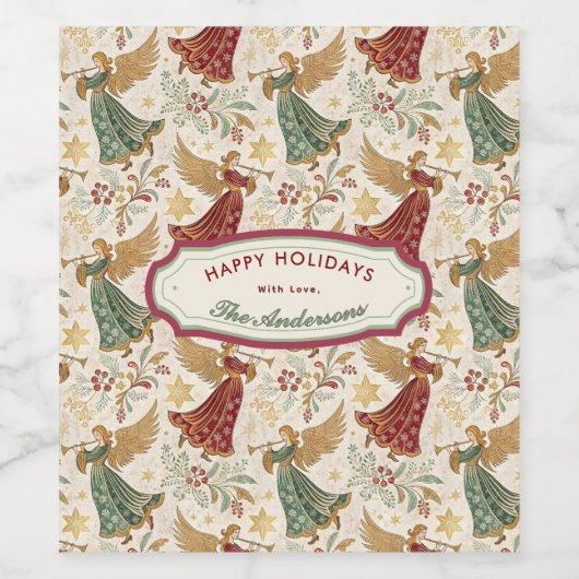 Vintage Christmas Angels Custom ワインラベル (シングルラベル)