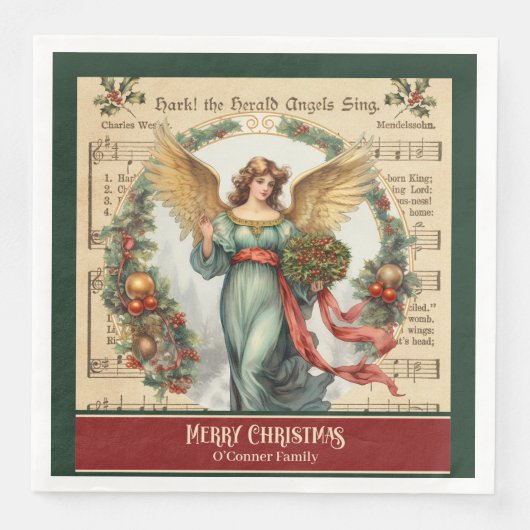 Vintage Christmas Angels Napkins Monogram Tablewar (正面)