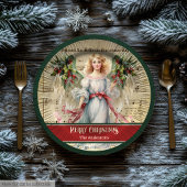 Vintage Christmas Angels Paper Plates Monogram ペーパープレート