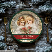Vintage Christmas Angels Paper Plates Monogram ペーパープレート