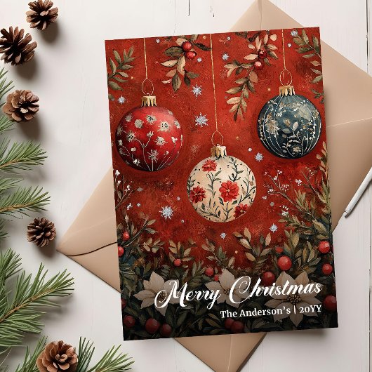 Vintage Christmas Baubles Elegant Greeting Card シーズンカード