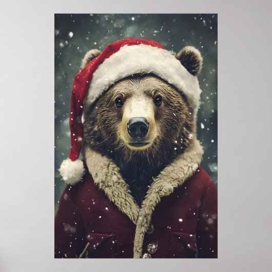 Vintage Christmas Bear Print, Festive Holiday ポスター (正面)