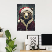 Vintage Christmas Bear Print, Festive Holiday ポスター (ホームオフィス)