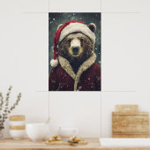 Vintage Christmas Bear Print, Festive Holiday ポスター (キッチン)