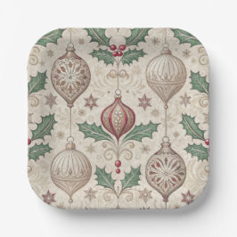 Vintage Christmas Beige Bauble ペーパープレート