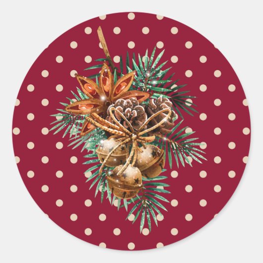 Vintage Christmas Bells ラウンドシール (正面)