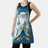 Vintage Christmas, Blue Santa Claus with Snowglobe エプロン (インサイチュ)