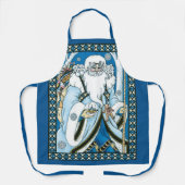 Vintage Christmas, Blue Santa Claus with Snowglobe エプロン (正面)