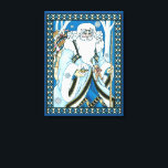 Vintage Christmas, Blue Santa Claus with Snowglobe キャンバスプリント<br><div class="desc">ヴィンテージイラストレーションビクトリアンスタイルメリークリスマスの休日デザインは、森の中でサンタクロースを特集すてき。サンニコライは、片手に雪の球体を持つ青いコートを着て、もう一方の手に杖を持っている。彼のコートからつるかわいいテディベアとおもちゃの袋は彼の背中の上にクリスマスイブに配達する準備ができている。森の中の雪の白い冬のシーンは、木々と、雪の結晶が夜空から落ちている。ハッピーホリデーと季節のご挨拶！</div>